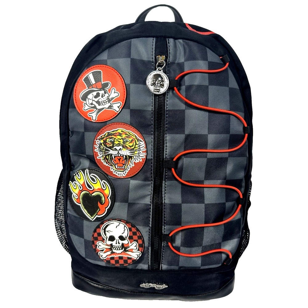 Ed Hardy Backpack Black Check‎ Patches Backpack New